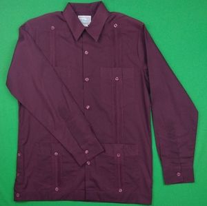 NEW Men's D'Accord Burgundy Long Sleeve Guayabera